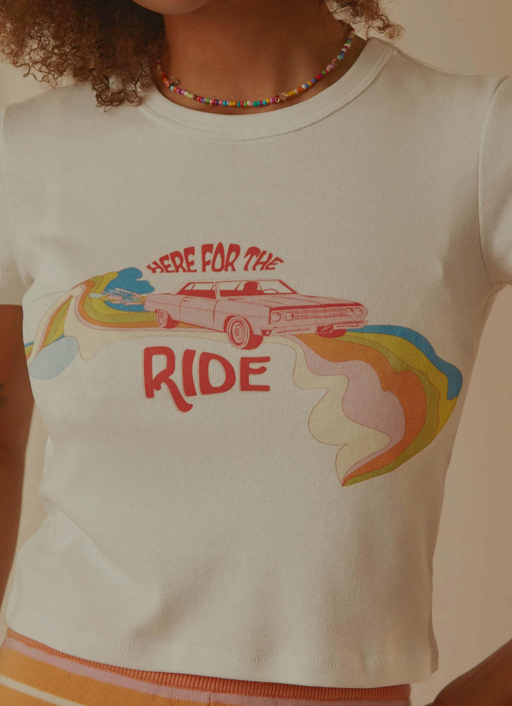 Here For The Ride Slim Tee - White - Peppermayo