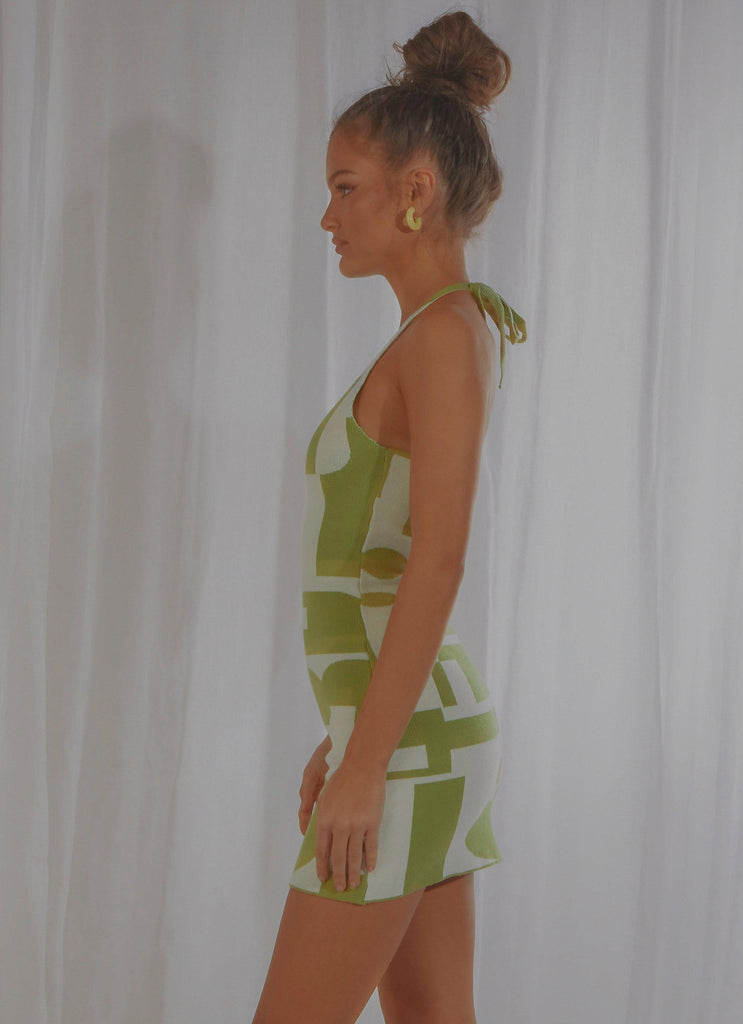 The Groove Knit Halter Dress - Lime Geo - Peppermayo