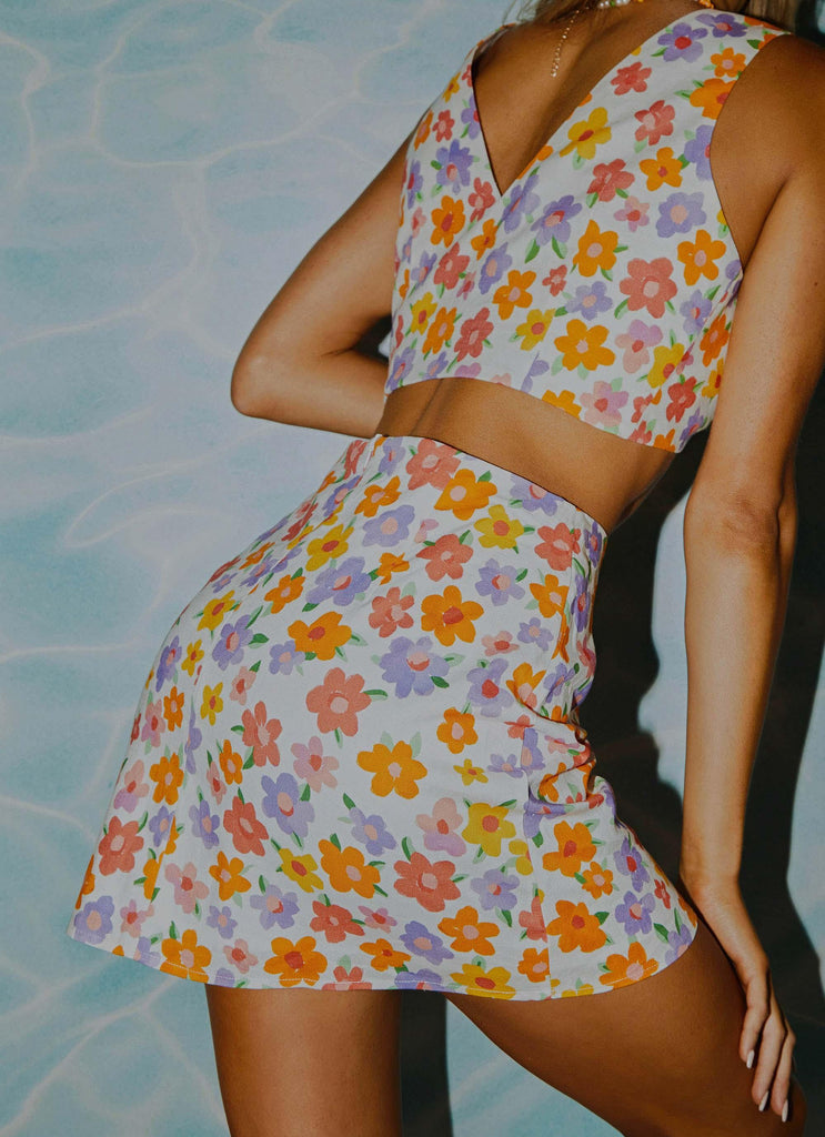 Spring Days Linen Mini Skirt - Blooming - Peppermayo