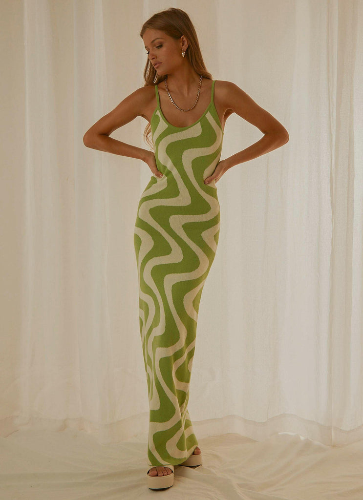 Cali Sweetheart Knit Maxi Dress - Lime Wave - Peppermayo